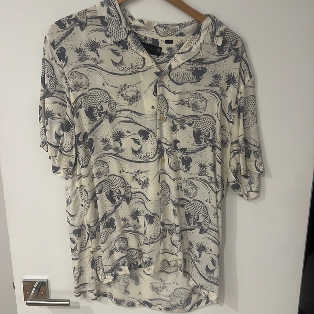 Allsaints Koi Fish Short Sleeve Button Down Size XL